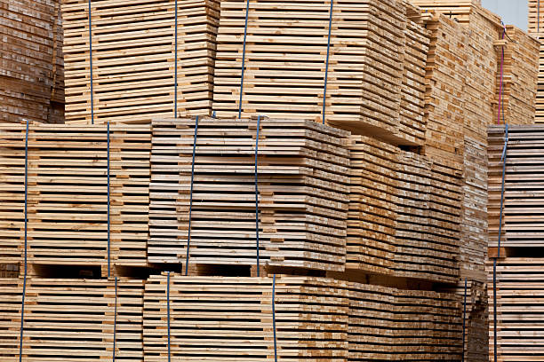 istock New Wooden Stacked Pallets 163345585