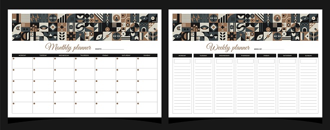 Planners Set Geometry Monthly And Weekly Planners Planners Printable Template With Geometric ...