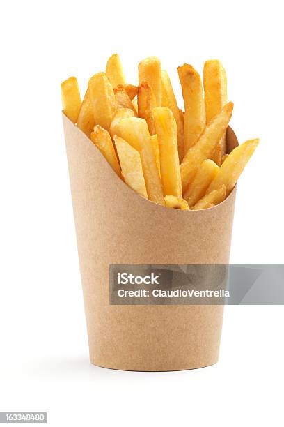 French Fries In A Paper Wrapper Stock Photo - Download Image Now - French Fries, Cut Out, White Background