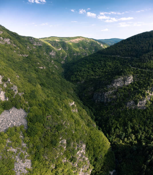 istock Epic drone landscape above the valley and two big mountains. 1633488696