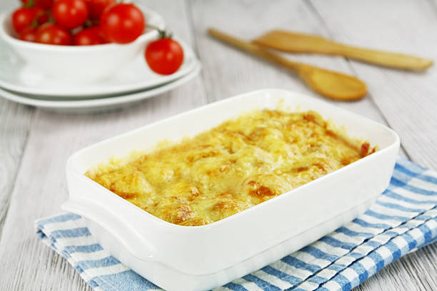 Cauliflower baked with cheese stock photo
