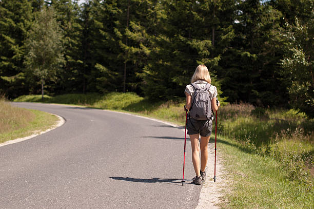 Nordic walking in summer stock photo