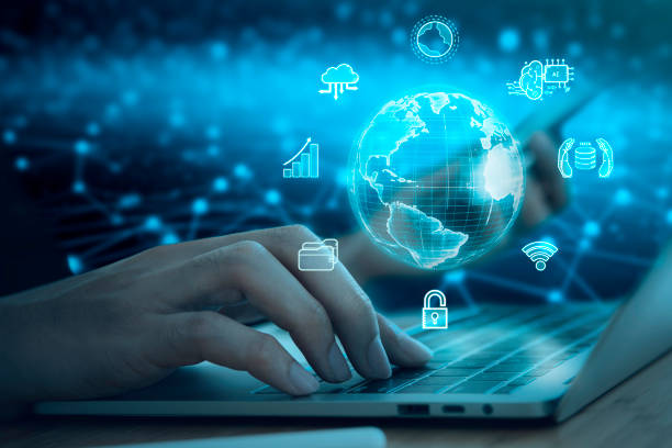 istock Business man using labtop with globe hologram and icons artificial intelligence.big data, science, innovation technology, cloud computing, futuristic, internet network communication concept 1633503636