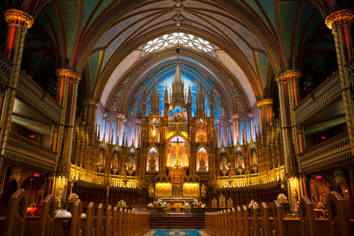 Interior of Notre Dame Basilica, Montreal, Quebec, Canada