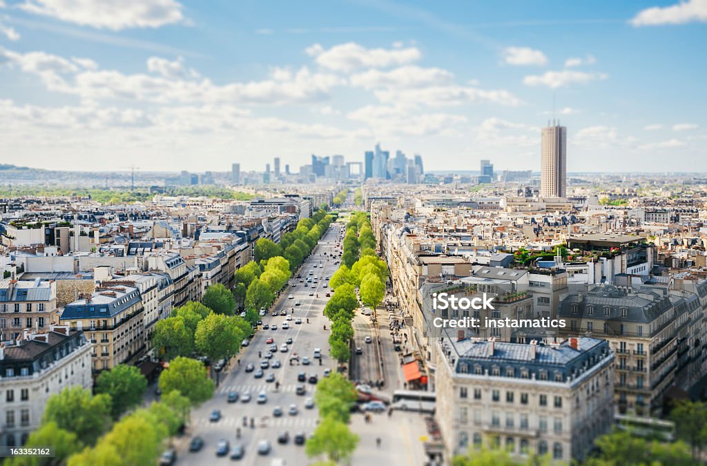 Paris cityscape - Tilt-Shift Avenue de la Grande Armee in Paris with tilt shift effect. La Defense seen from the Arc de Triomphe. City Stock Photo