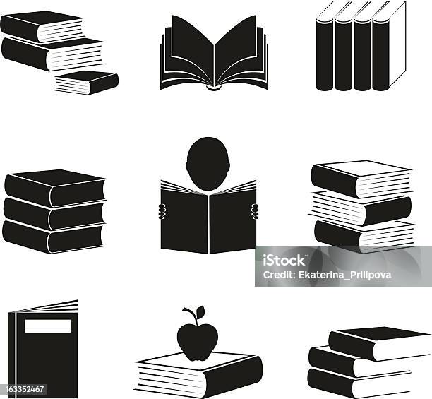 Ilustración de Diferentes Iconos De Libros Imagen y más Vectores Libres de Derechos de Libro - Libro, Libro de Texto, Manzana