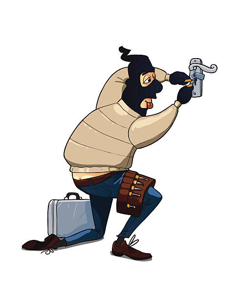 Burglar at work vector art illustration