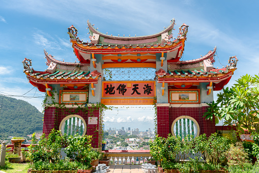 Penang, Malaysia - July 6, 2023 : Kek Lok Si Temple and Penang city view