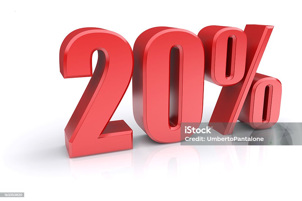 Twenty percent sign Red 20% percentage rate icon on a white background. 3d rendered image Cut Out Stock Photo