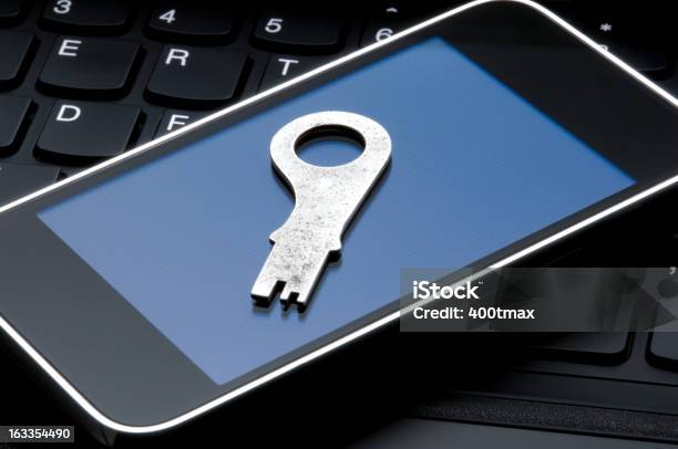 Digital Cell Phone Security Concept Stock Photo - Download Image Now - Blue, Close-up, Communication