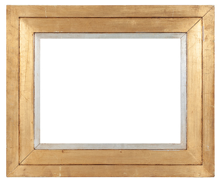 Empty wooden photo frame on white background