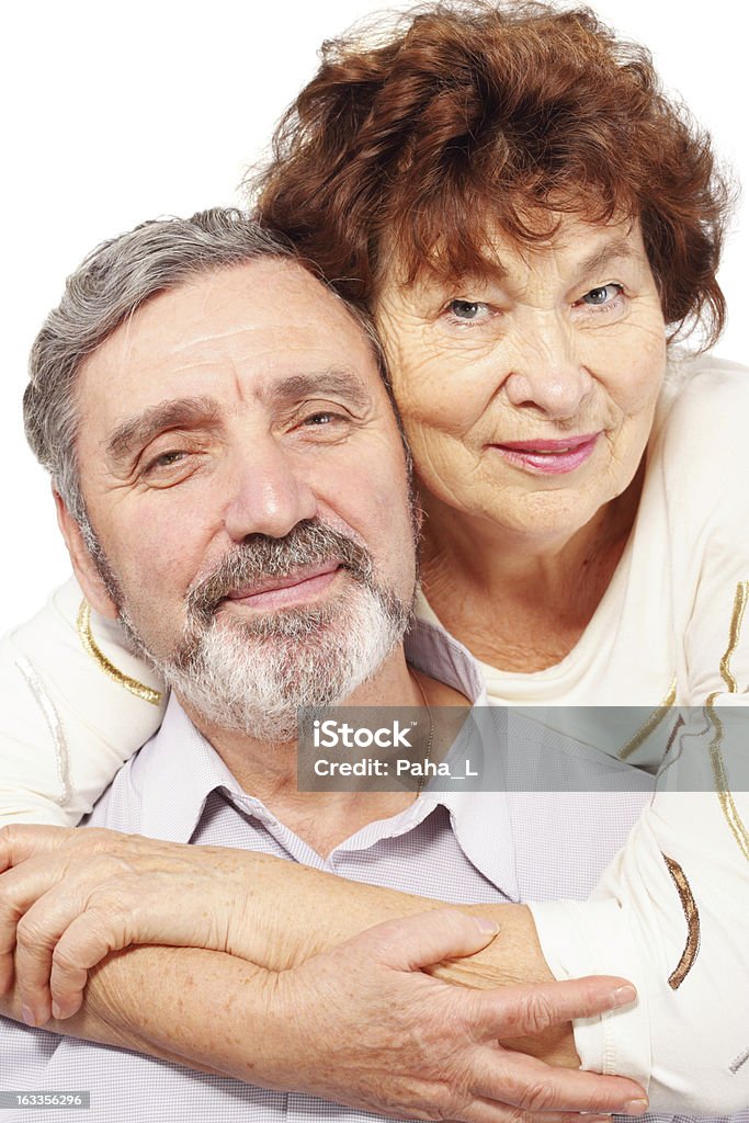 hug leaned mujer Senior hombre, par, aislado - Foto de stock de Abrazar libre de derechos