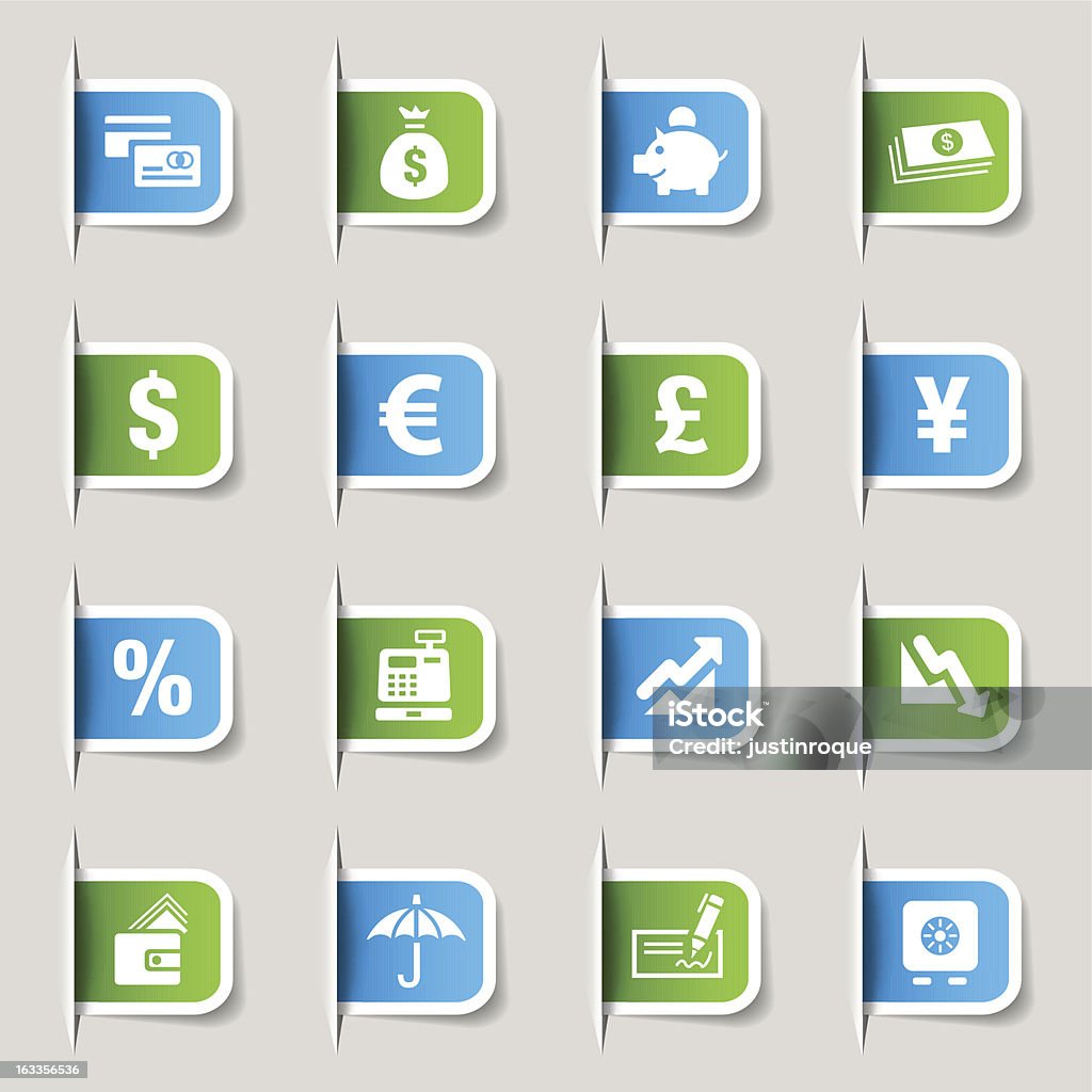 Vector illustration of finance icons Vector illustration, Each icon is available in green and blue and can be used at any size. You can easily change the colors. Shadows could be moved or deleted. Files included: Vector EPS 10,  HD JPEG 5000 x 5000 px Banking stock vector