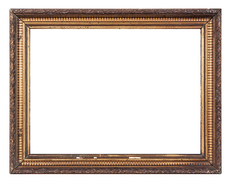 Empty wooden photo frame on white background