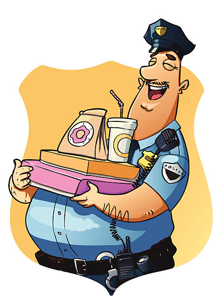 happy polizist mit donuts - no eating sign law eating stock-grafiken, -clipart, -cartoons und -symbole