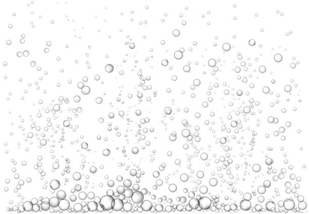 istock Fizzing bubbly water effect. Transparent rising air bubbles, boiling liquid with stream of steam. Sparkling drink vector background illustration 1633571889