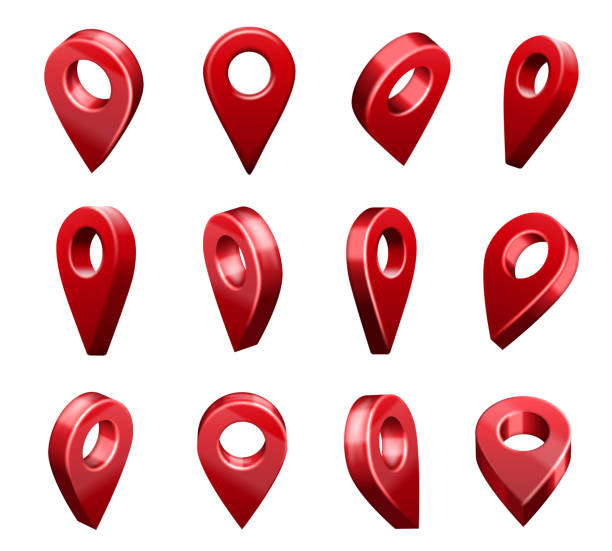 istock Location map pin pointer icons. Geo locator system sign, travel map pins and red navigational markers in different 3D angles isolated vector set 1633571907