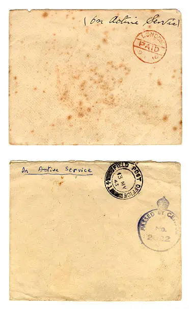 Envelopes marked 'On Active Service' from the two World Wars - 1916 and 1943. The latter is from British Field Post Office 41 - Sierra Leone and has been 'Passed by Censor'.