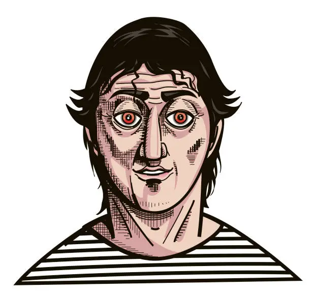 Vector illustration of urban bohemian young man's face