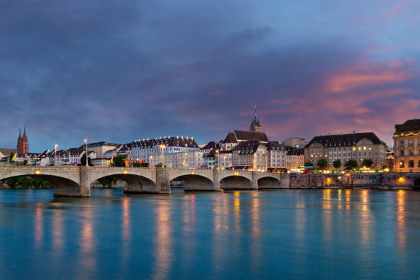 istock Panoramic view of Basel during twilight, Alps, Switzerland 1633595236