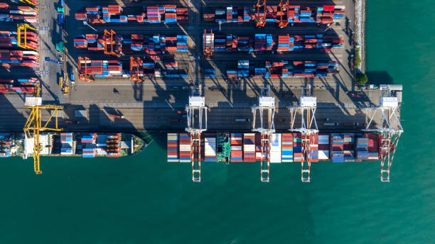 istock Shipyard Cargo Container Sea Port Freight forwarding service logistics and transportation. International Shipping Depot Custom Port for import export trade Transport Business manufacturing shipping 1633602280
