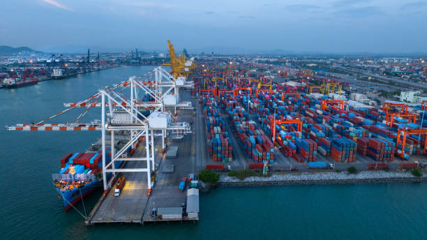 istock Shipyard Cargo Container Sea Port Freight forwarding service logistics and transportation. International Shipping Depot Custom Port for import export trade Transport Business manufacturing shipping 1633604436