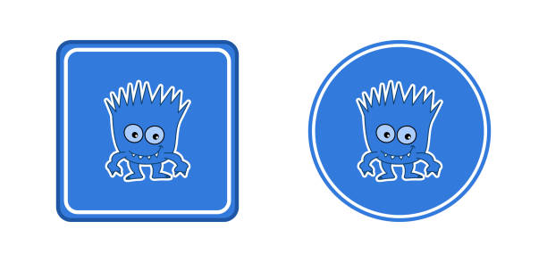 ilustrações de stock, clip art, desenhos animados e ícones de little smiling blue microbe in blue icon on white background - vector - humor badge blue crime