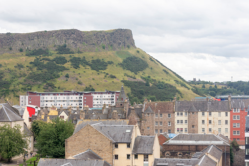 Traditional old gothic houses at street in Edinburgh Scotland England