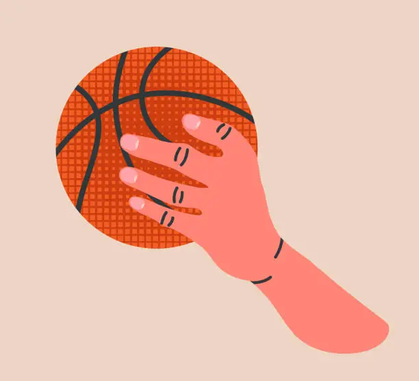 Vector illustration of Hand holding Basketball ball colorful objects with texture.