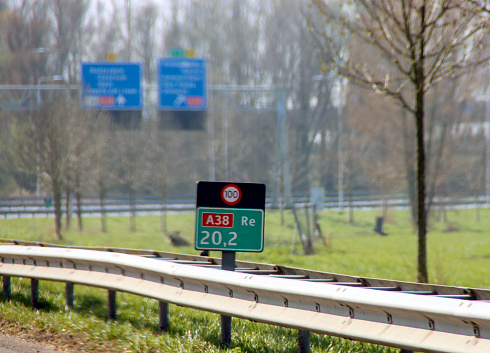 Distance sign of the shortest motorway in the netherlands : A38 between Rotterdam and Ridderkerk