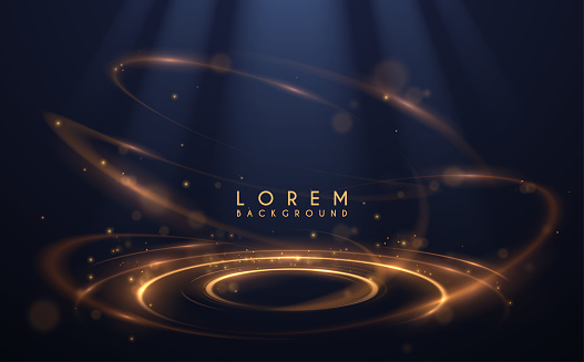 Golden circle light effect on black background in vector