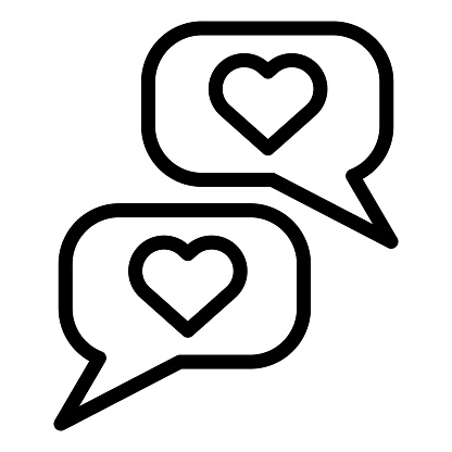 Romantic chat line icon. Reciprocity dialogue and like or compliment symbol, outline style pictogram on white background. Relationship sign mobile concept web design. Vector graphics