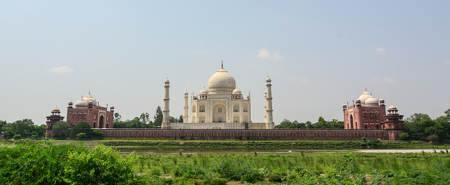 View of Taj Mahal in Agra, India. It is one of the worlds most celebrated structures and a symbol of Indias rich history.
