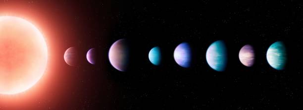 istock Star with planetary system. Eight exoplanets in a row. 1633734043