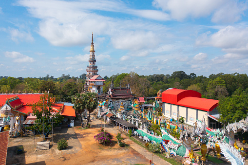 The Clay Pots Temple. The Isan pagoda is a buddhist temple near Roi Et, an urban city town, Thailand. Thai architecture landscape background. Tourist attraction landmark.