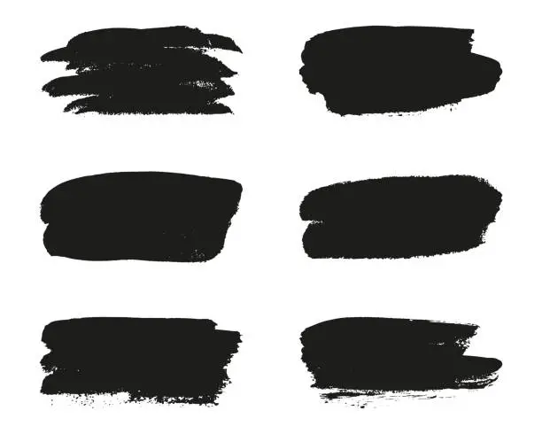 Vector illustration of Grunge Paintbrush Texture Set. Brush Stroke Black Paint. Grungy Ink Line, Dirty Scratch Stripes. Watercolor Brushstroke Splash Collection. Grungy Abstract Background. Isolated Vector Illustration