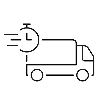 Delivery Time Line Icon. Express Shipping Vehicle Linear Pictogram. Fast Deliver Outline Symbol. Cargo Truck with Timer Sign, Free Shipment. Editable Stroke. Isolated Vector Illustration.