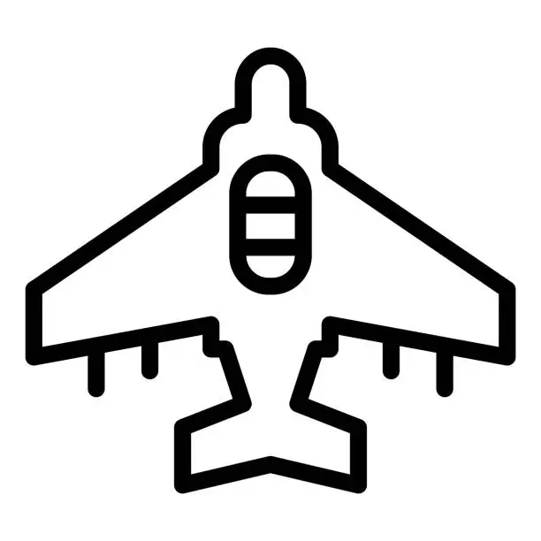 Vector illustration of Fighter plane line icon. Military aircraft, reconnaissance drone symbol, outline style pictogram on white background. Warfare sign mobile concept web design. Vector graphics.