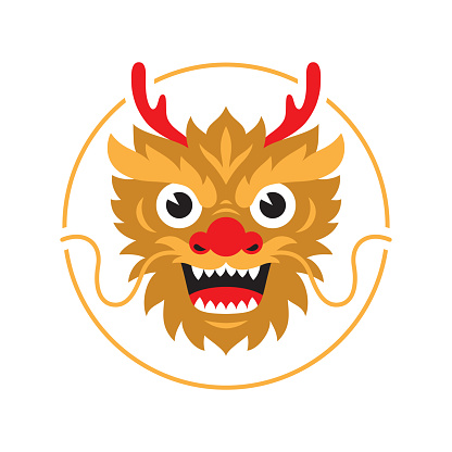 Cute and funny dragon head cartoon illustration. 2024 Chinese New Year symbol.
