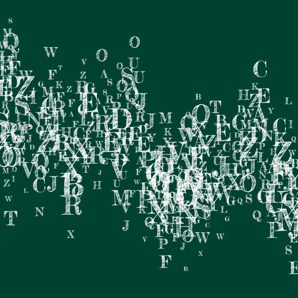 stockillustraties, clipart, cartoons en iconen met falling letters of english language. white chalk - eén woord