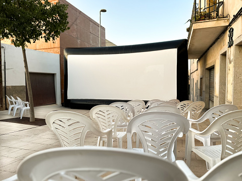 Outdoor cinema in the street of a town