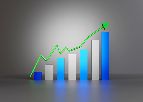 stylish 3d render illustration of pareto principle 20 percent of effort give 80 result rule. yellow charts on blue background