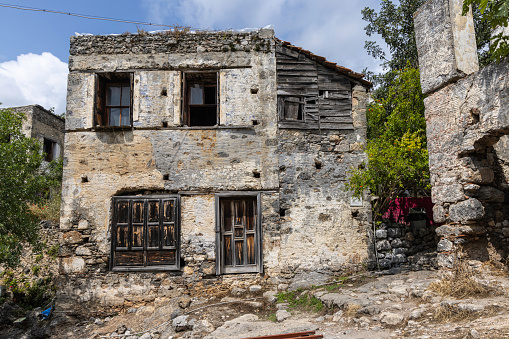 Abandoned Greek village in Turkey. Stone houses and ruins of Kayakoy, Fethiye, Mugla, Turkey.