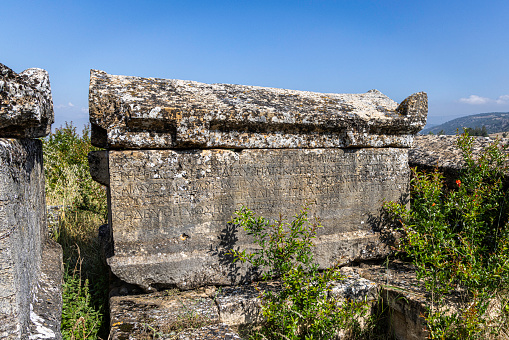 Tomb ruins at the ancent city of Hierapolis Ancient, Pamukkale city, Denizli Province, Turkey.