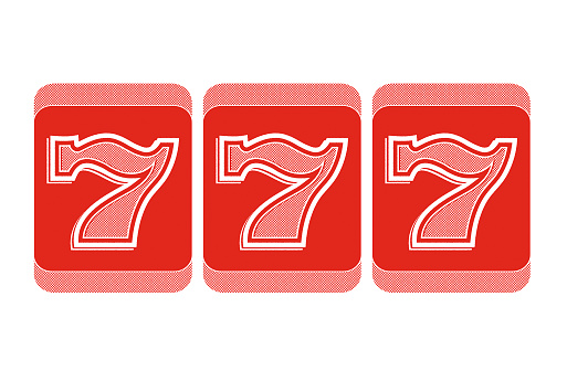 Slot Machine Jackpot 777 icon. Retro illustration with halftone pattern