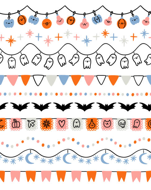 Seamless Halloween party garlands vector bundle - ilustração de arte vetorial