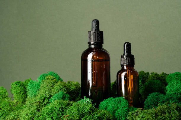 istock Vape smoking liquid bottles on moss background 1633871673