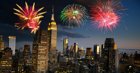 New year fireworks over Manhattan New York.