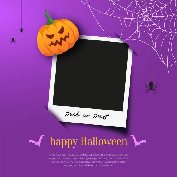 Halloween greeting themed photo frame Photo frame with Halloween banners. Digital marketing agency and corporate social media post template happy halloween stock illustrations