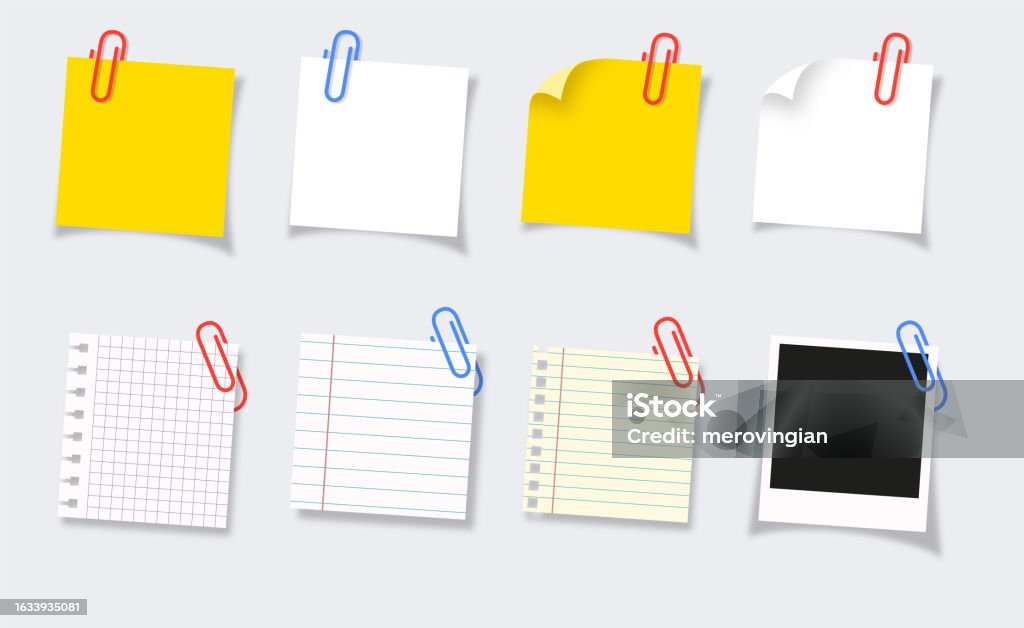 Note Word Clip Note Note Papers And Sticky Notes With Paper Clips Stock Illustration ...